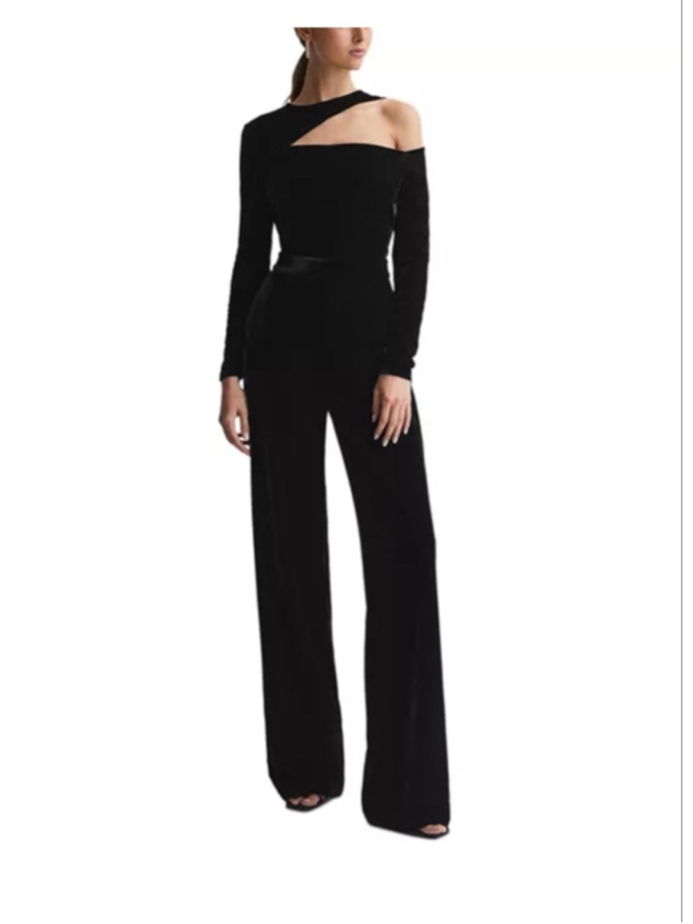 Women's REISS Black Velvet Asymmetric Cutout Jumpsuit Size 4